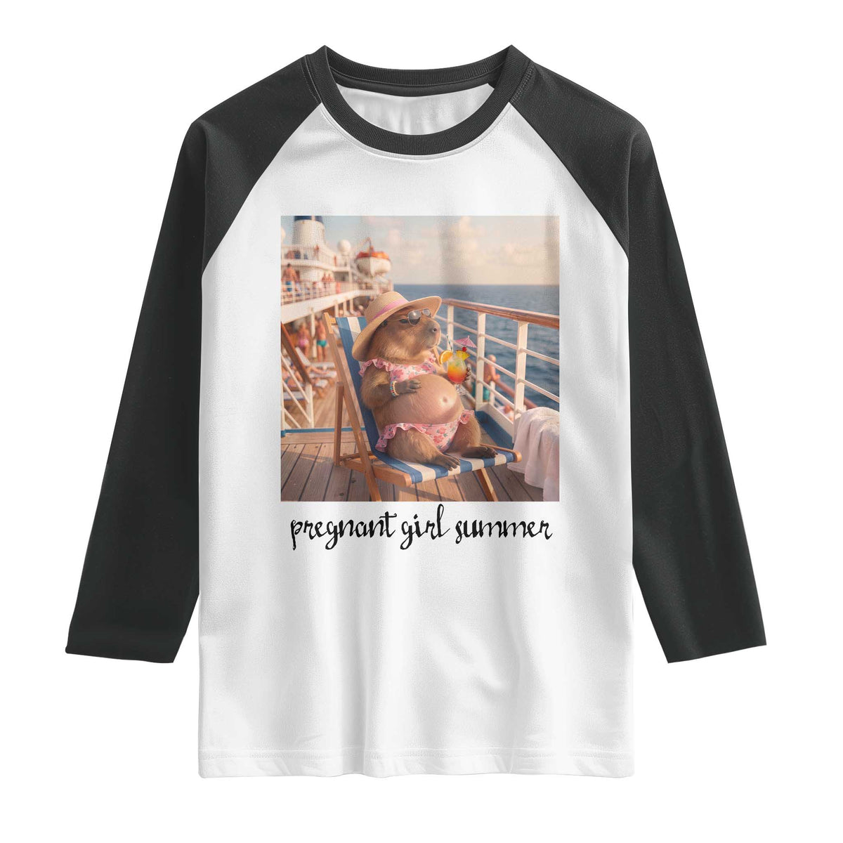 Summer Capybara Pregnancy Raglan Shirt Baby Announcement Gift