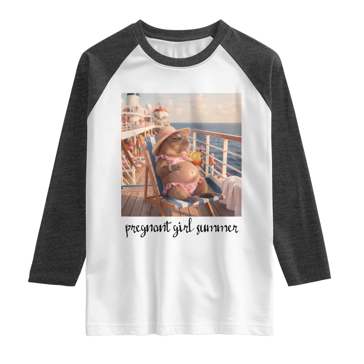 Summer Capybara Pregnancy Raglan Shirt Baby Announcement Gift