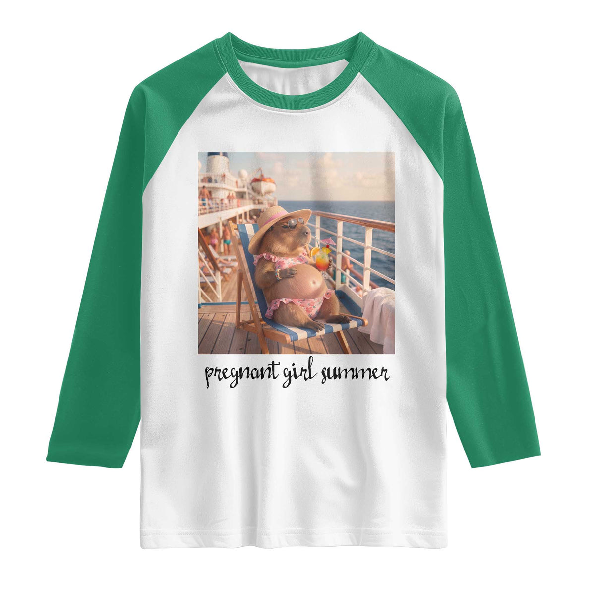 Summer Capybara Pregnancy Raglan Shirt Baby Announcement Gift