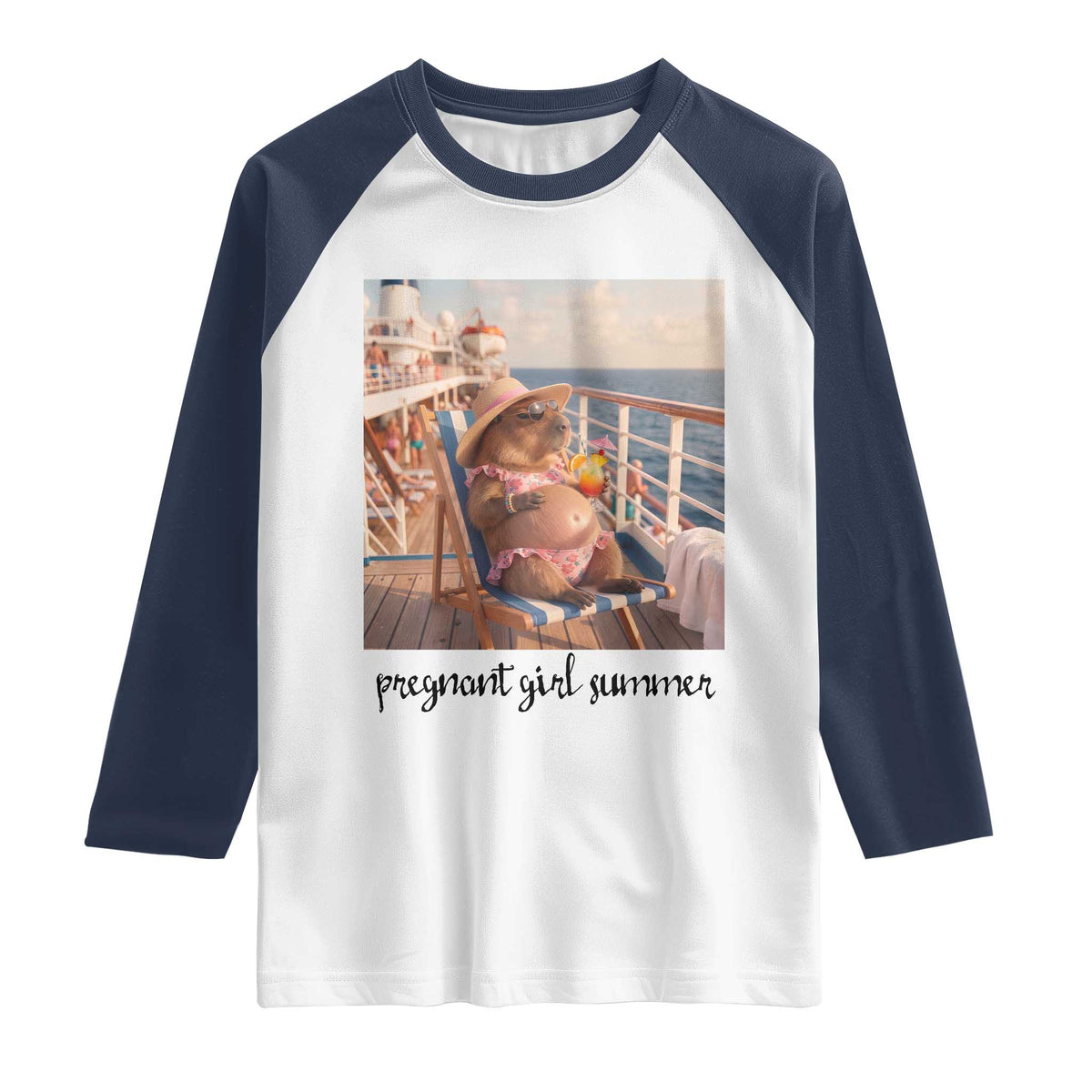 Summer Capybara Pregnancy Raglan Shirt Baby Announcement Gift