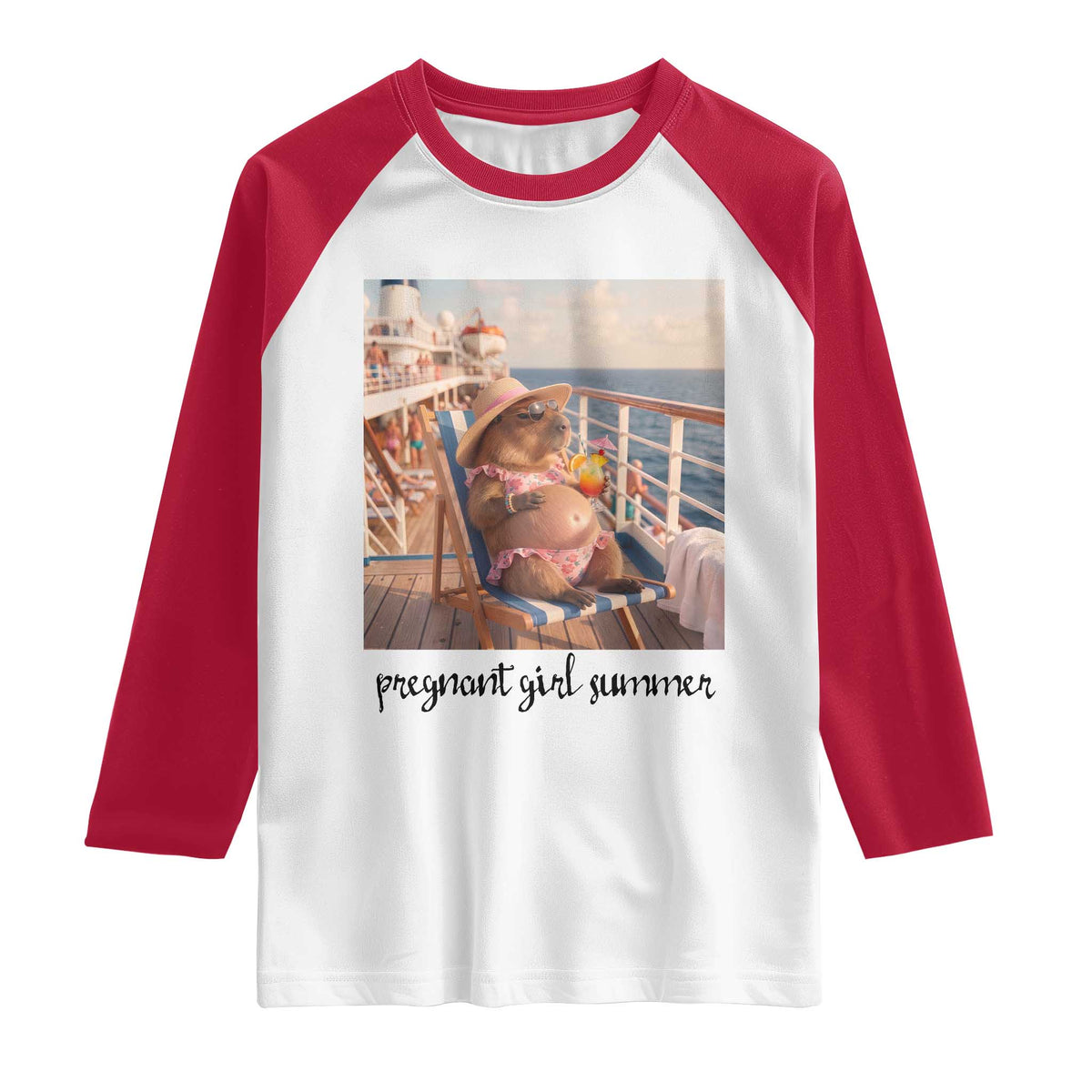 Summer Capybara Pregnancy Raglan Shirt Baby Announcement Gift