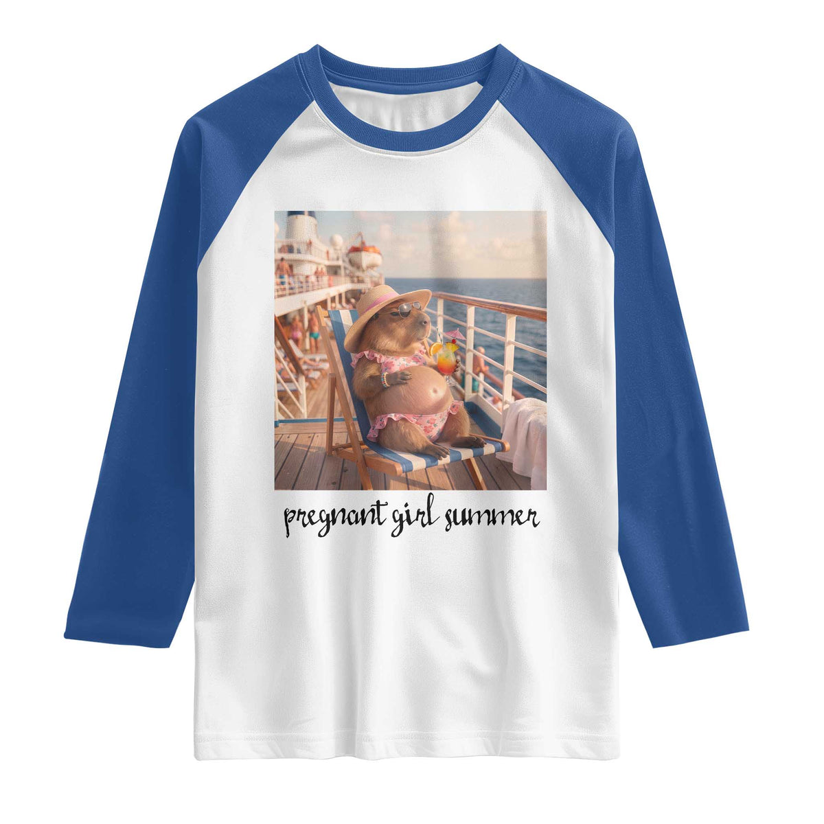 Summer Capybara Pregnancy Raglan Shirt Baby Announcement Gift