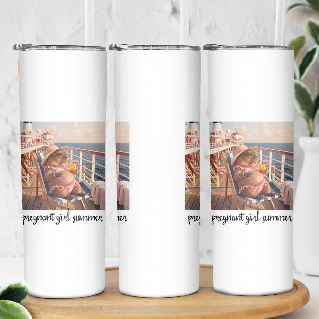 Summer Capybara Pregnancy Skinny Tumbler Baby Announcement Gift