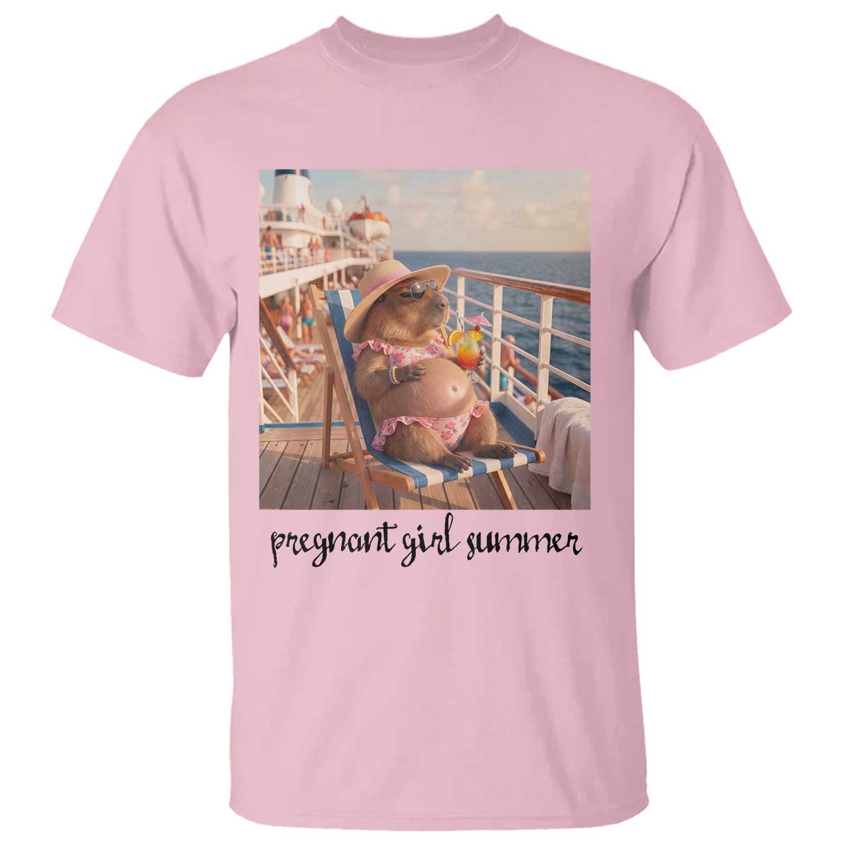 Summer Capybara Pregnancy T Shirt Baby Announcement Gift