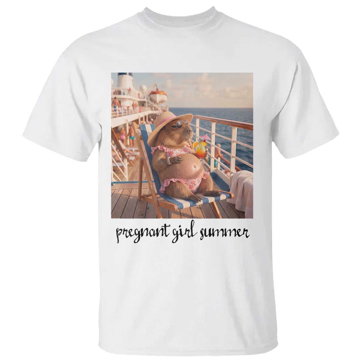 Summer Capybara Pregnancy T Shirt Baby Announcement Gift