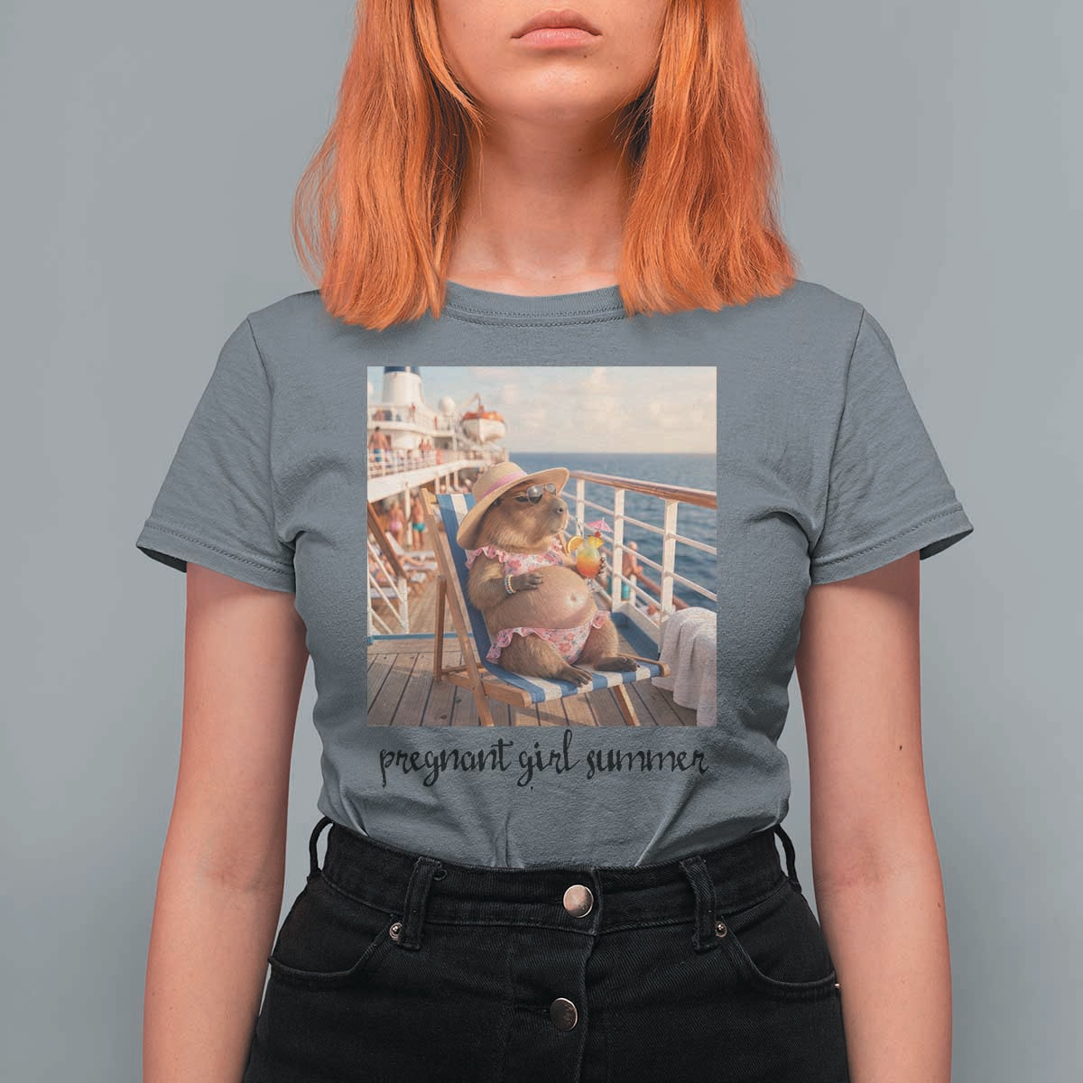 Summer Capybara Pregnancy T Shirt For Women Baby Announcement Gift