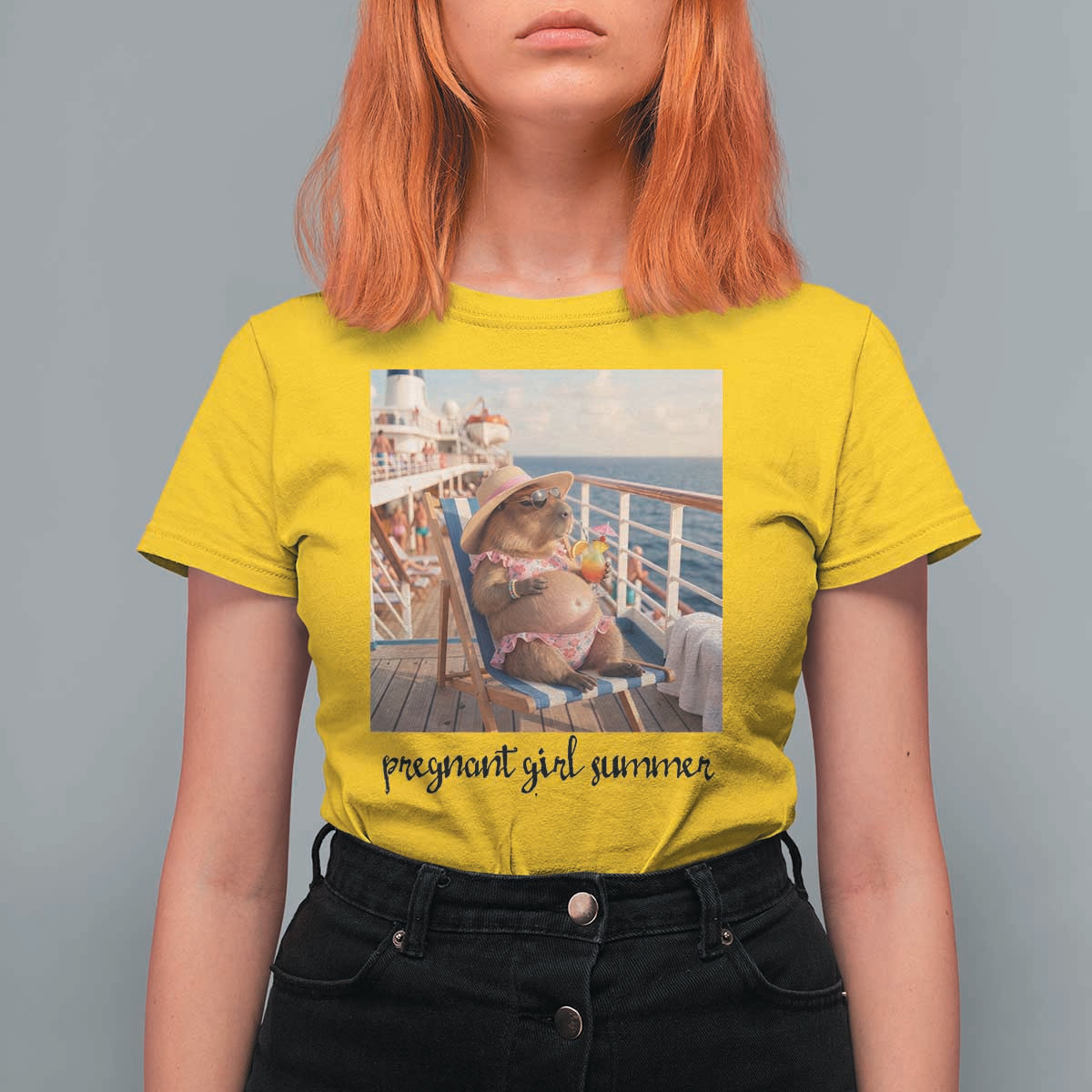 Summer Capybara Pregnancy T Shirt For Women Baby Announcement Gift