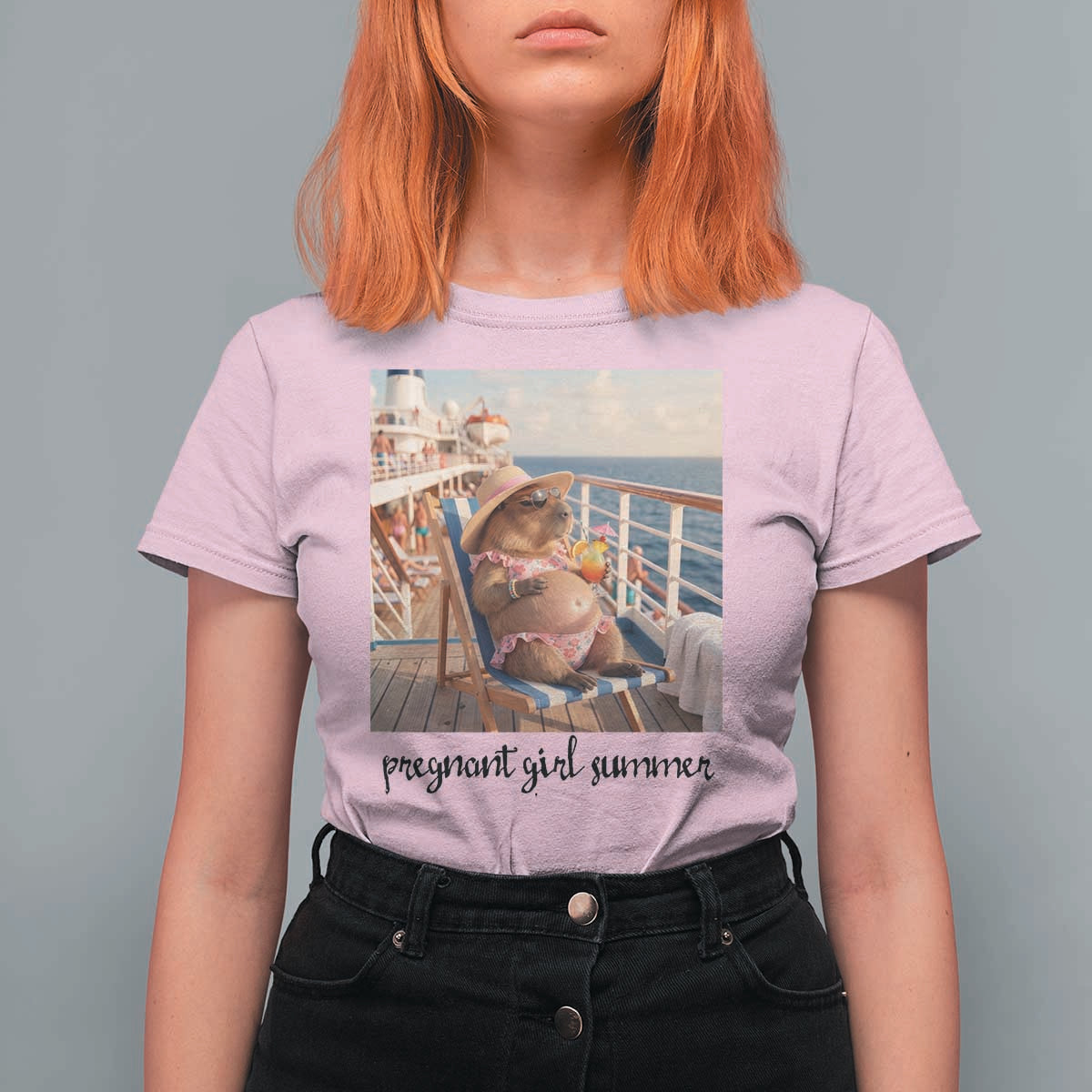 Summer Capybara Pregnancy T Shirt For Women Baby Announcement Gift