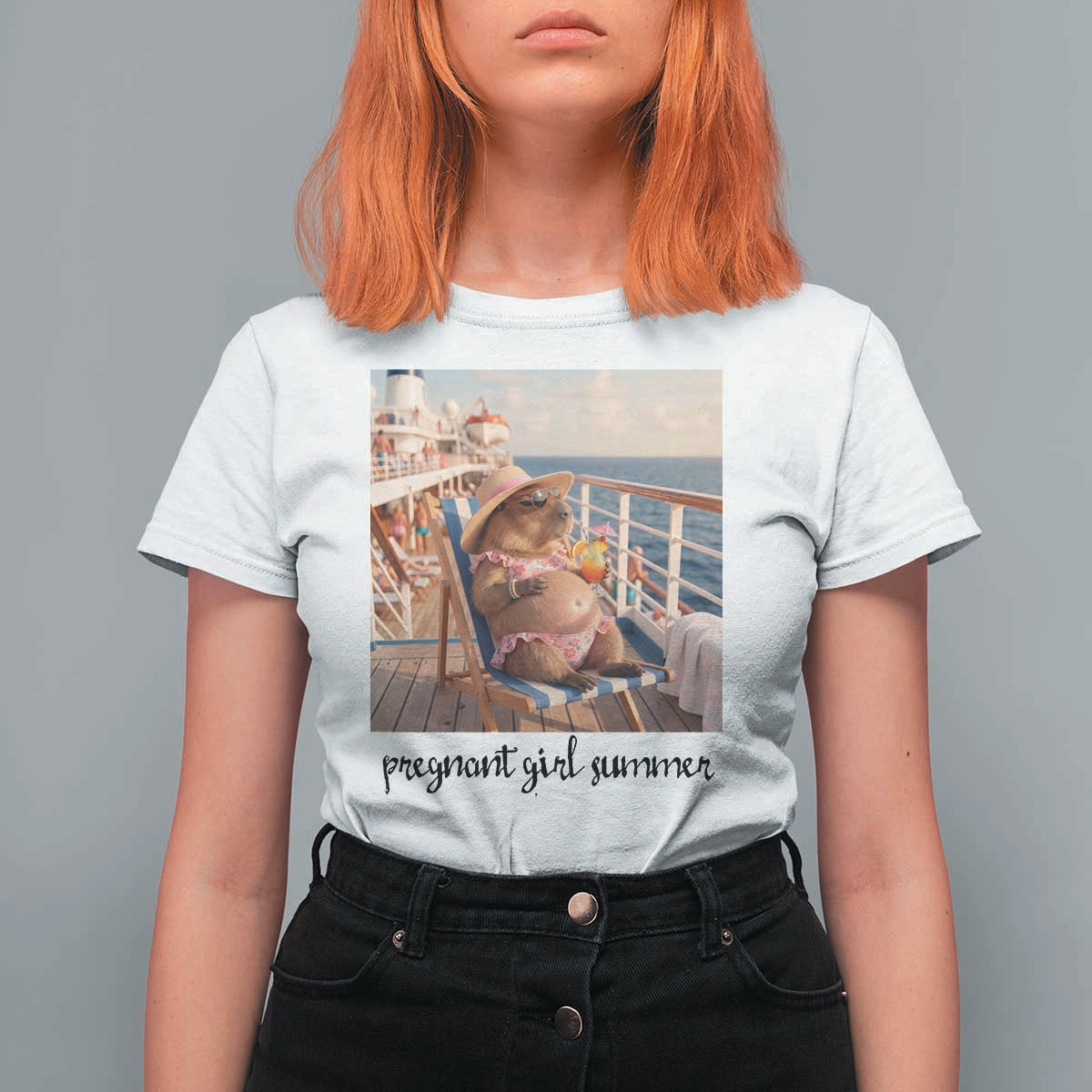 Summer Capybara Pregnancy T Shirt For Women Baby Announcement Gift