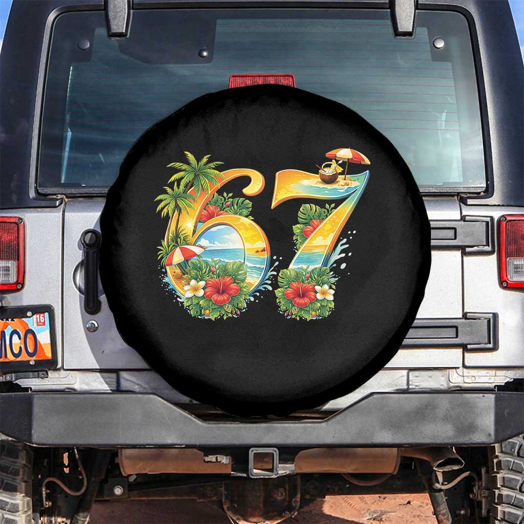 Hawaii Six Seven Spare Tire Cover Tropical Hibiscus Vacation Graphic