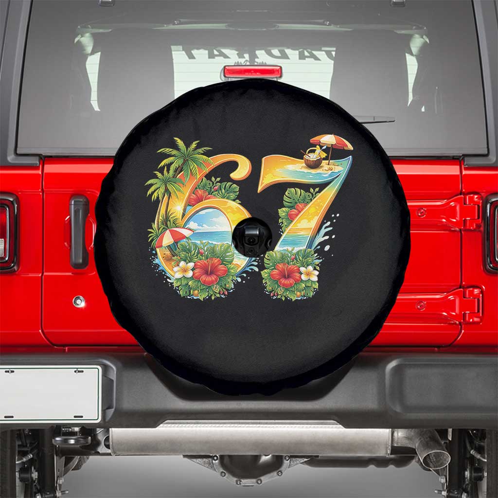 Hawaii Six Seven Spare Tire Cover Tropical Hibiscus Vacation Graphic