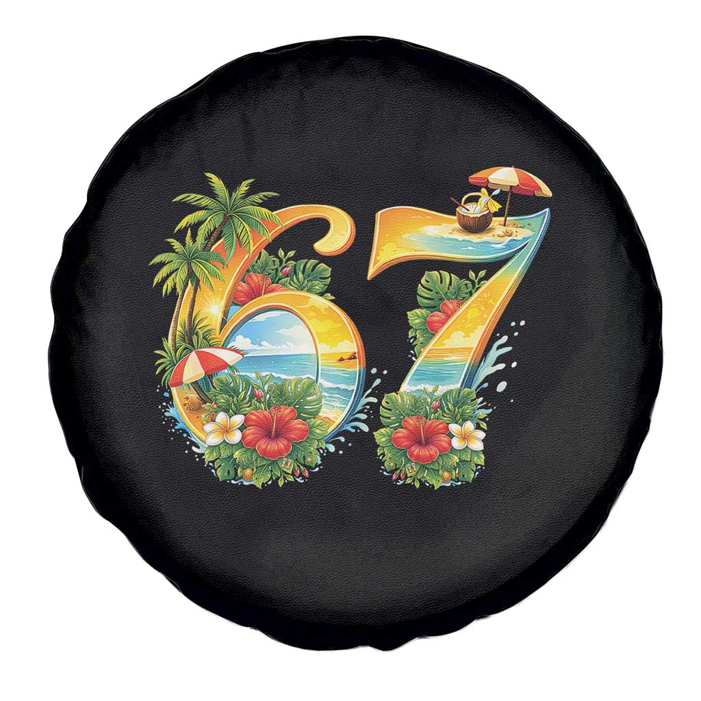 Hawaii Six Seven Spare Tire Cover Tropical Hibiscus Vacation Graphic