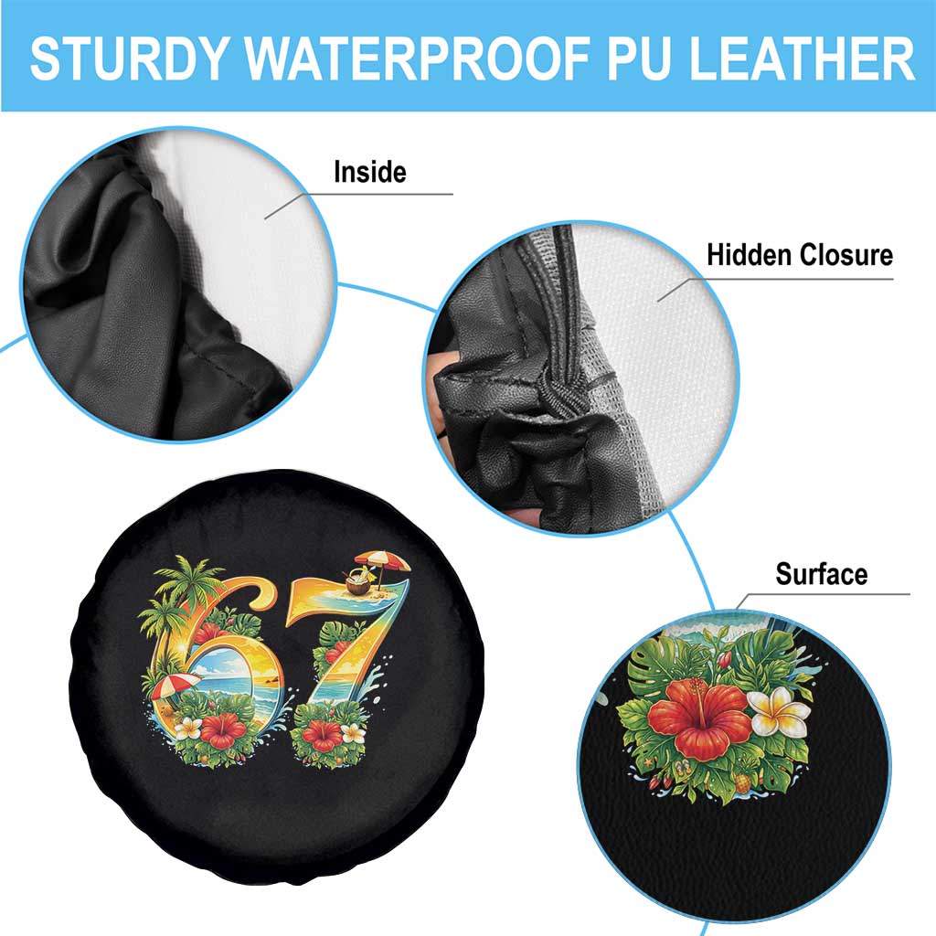 Hawaii Six Seven Spare Tire Cover Tropical Hibiscus Vacation Graphic
