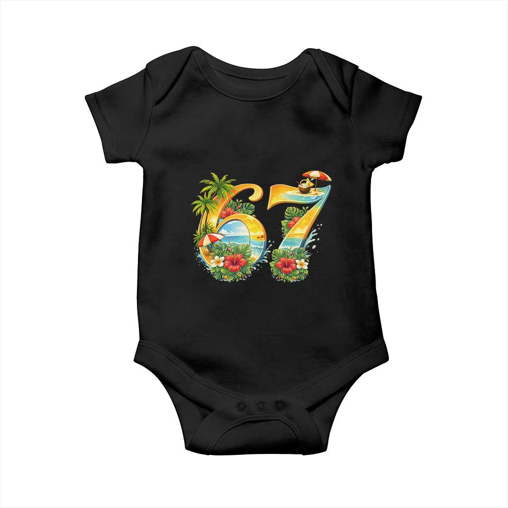 Hawaii Six Seven Baby Onesie Tropical Hibiscus Vacation Graphic