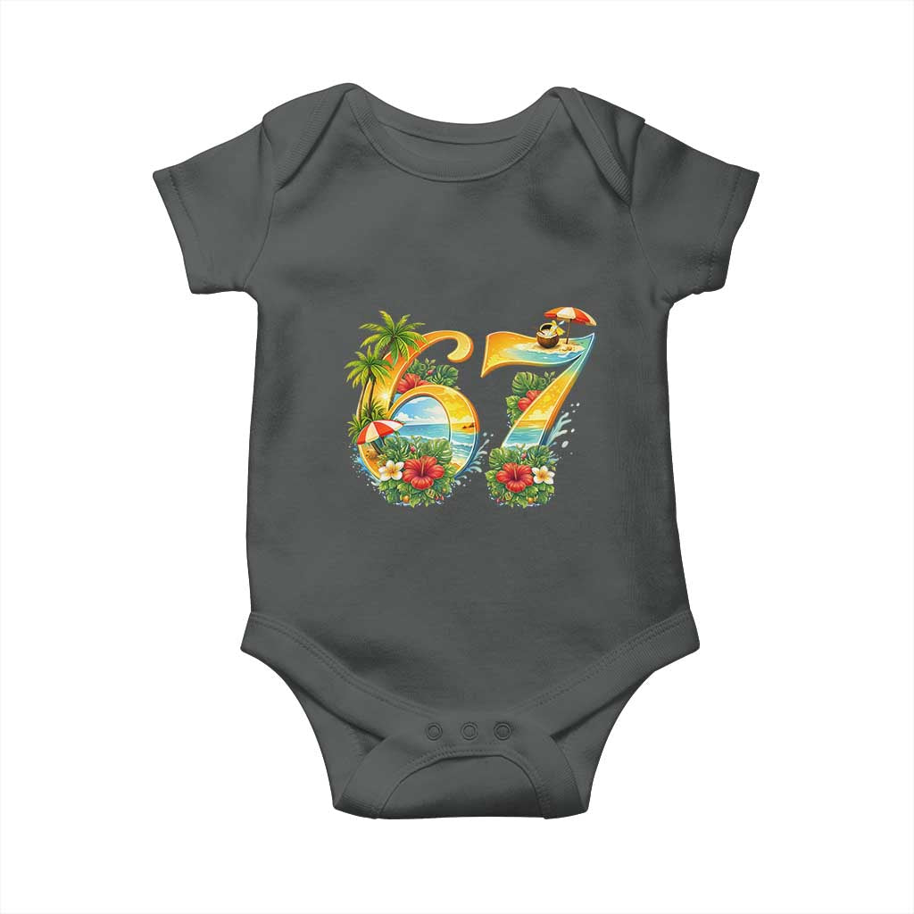 Hawaii Six Seven Baby Onesie Tropical Hibiscus Vacation Graphic