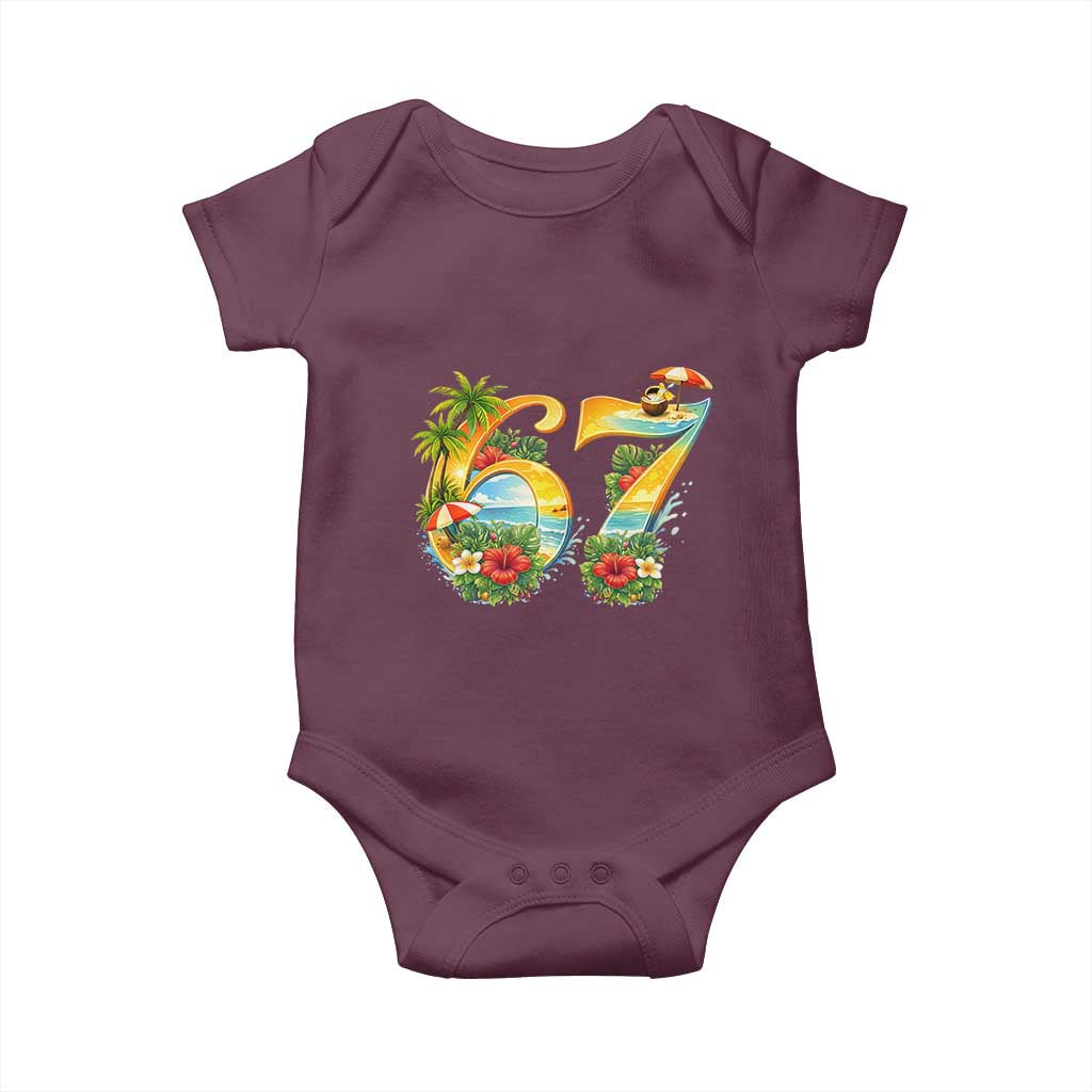Hawaii Six Seven Baby Onesie Tropical Hibiscus Vacation Graphic