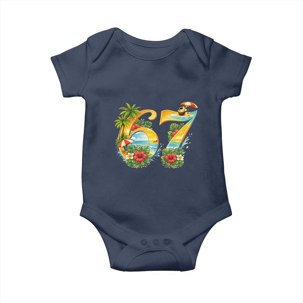 Hawaii Six Seven Baby Onesie Tropical Hibiscus Vacation Graphic