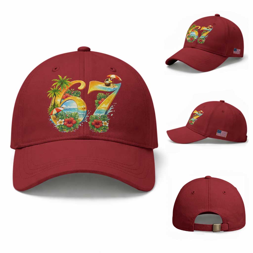 Hawaii Six Seven Baseball Cap Tropical Hibiscus Vacation Graphic