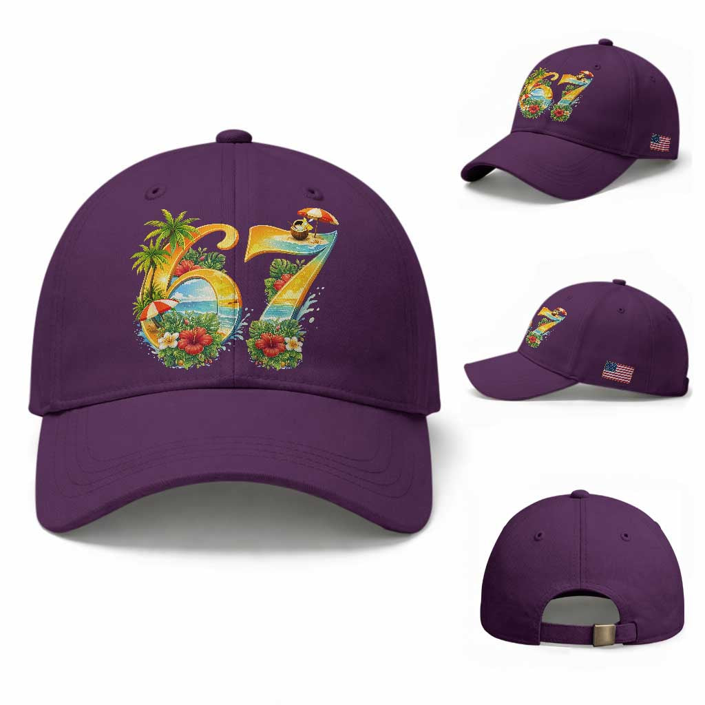 Hawaii Six Seven Baseball Cap Tropical Hibiscus Vacation Graphic