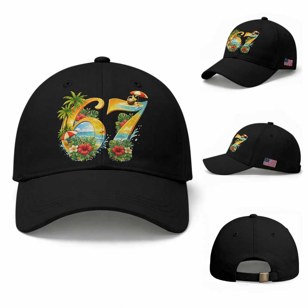 Hawaii Six Seven Baseball Cap Tropical Hibiscus Vacation Graphic