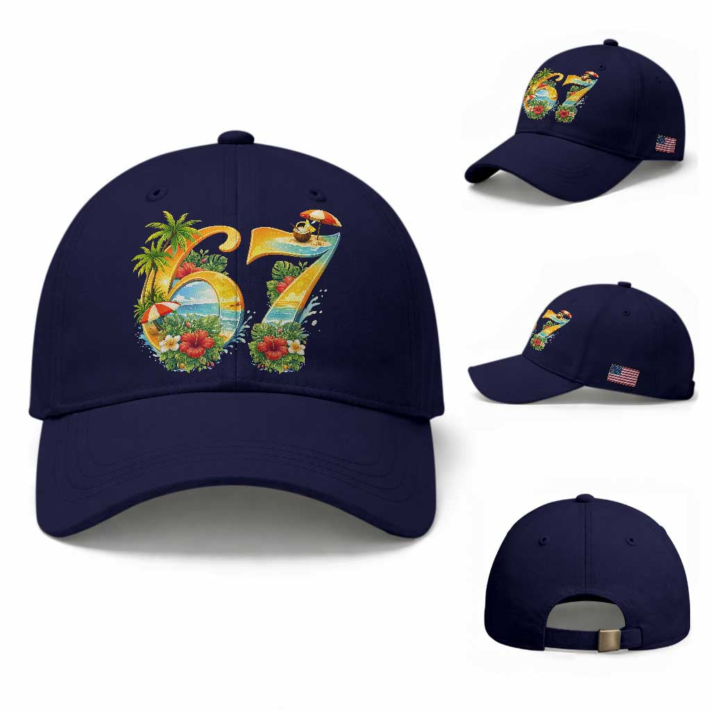 Hawaii Six Seven Baseball Cap Tropical Hibiscus Vacation Graphic