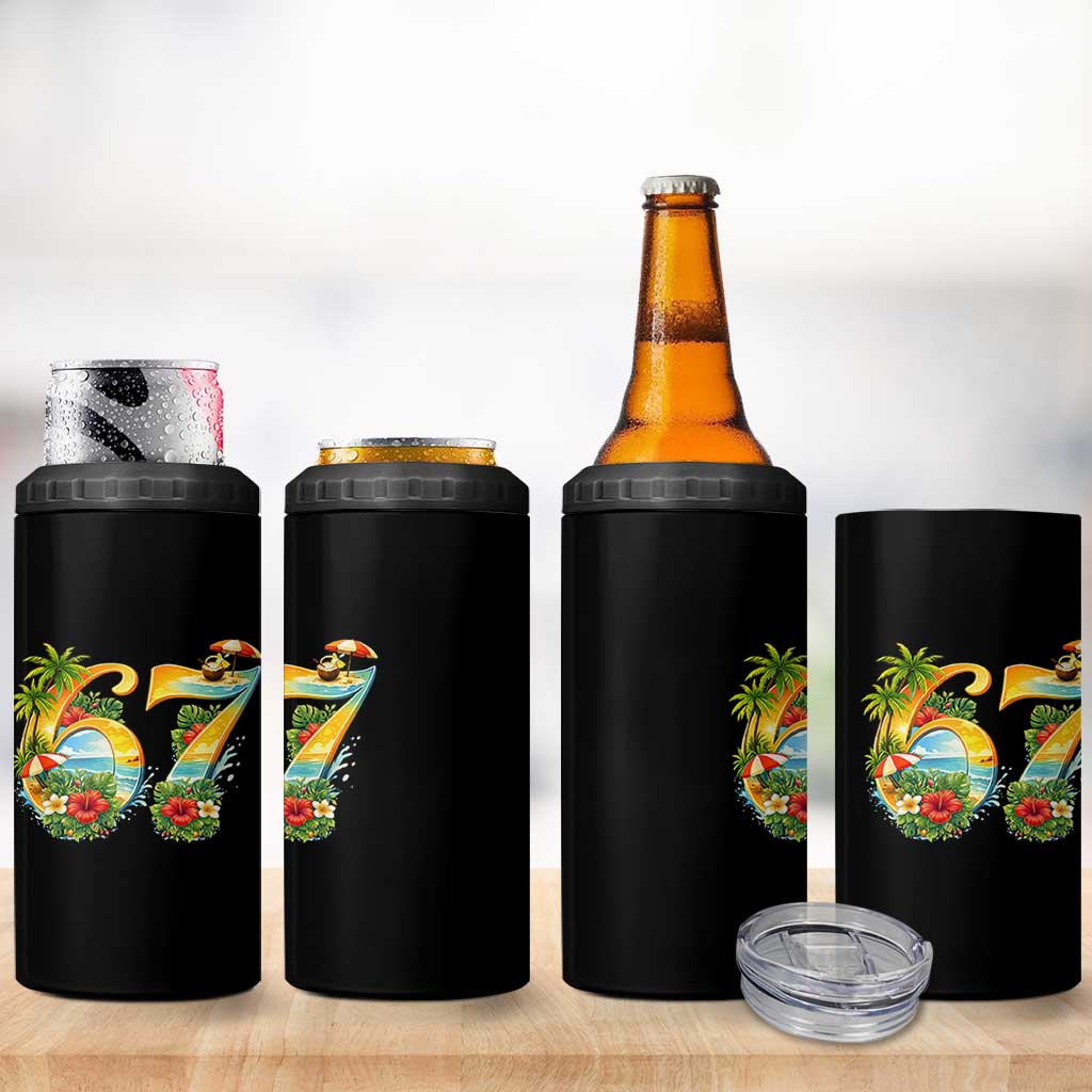 Hawaii Six Seven 4 in 1 Can Cooler Tumbler Tropical Hibiscus Vacation Graphic