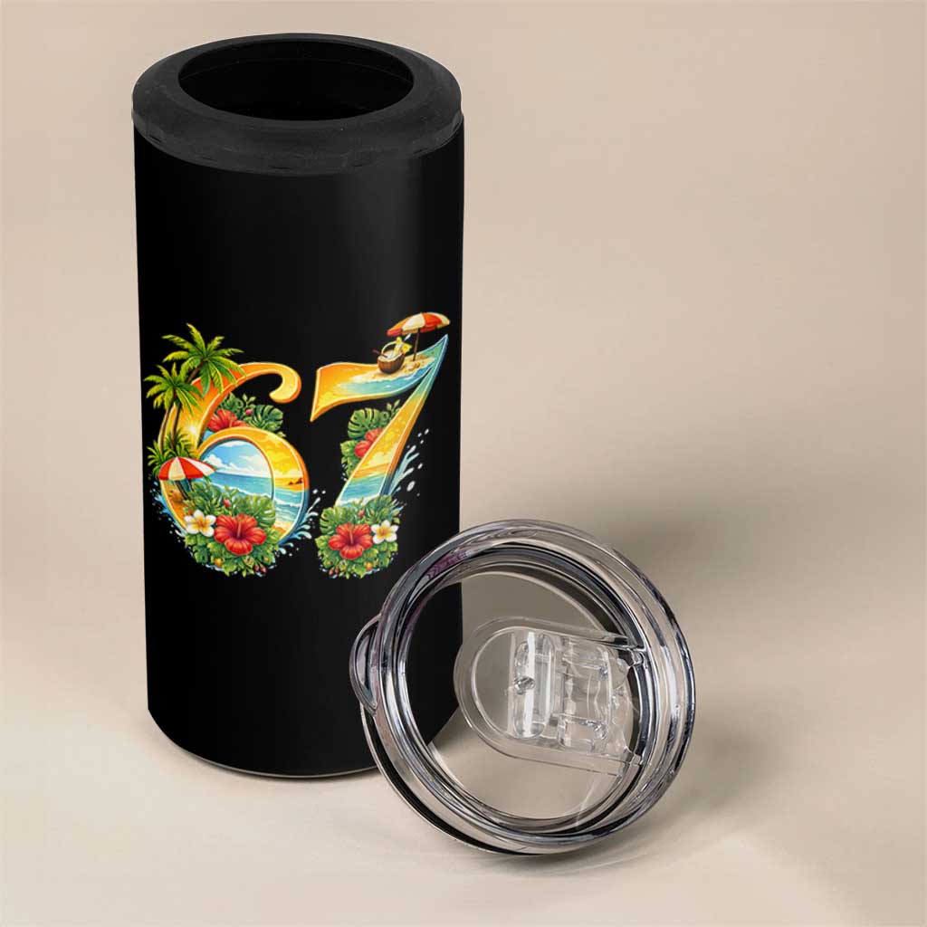 Hawaii Six Seven 4 in 1 Can Cooler Tumbler Tropical Hibiscus Vacation Graphic
