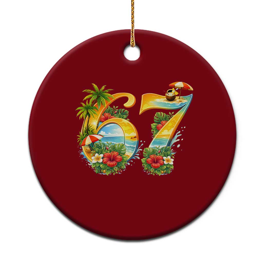 Hawaii Six Seven Ceramic Ornament Tropical Hibiscus Vacation Graphic