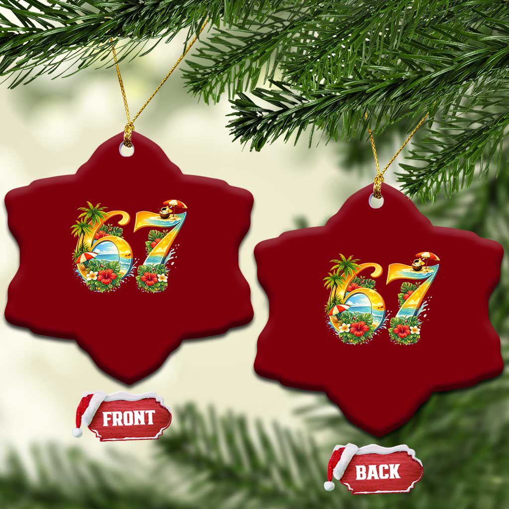 Hawaii Six Seven Ceramic Ornament Tropical Hibiscus Vacation Graphic