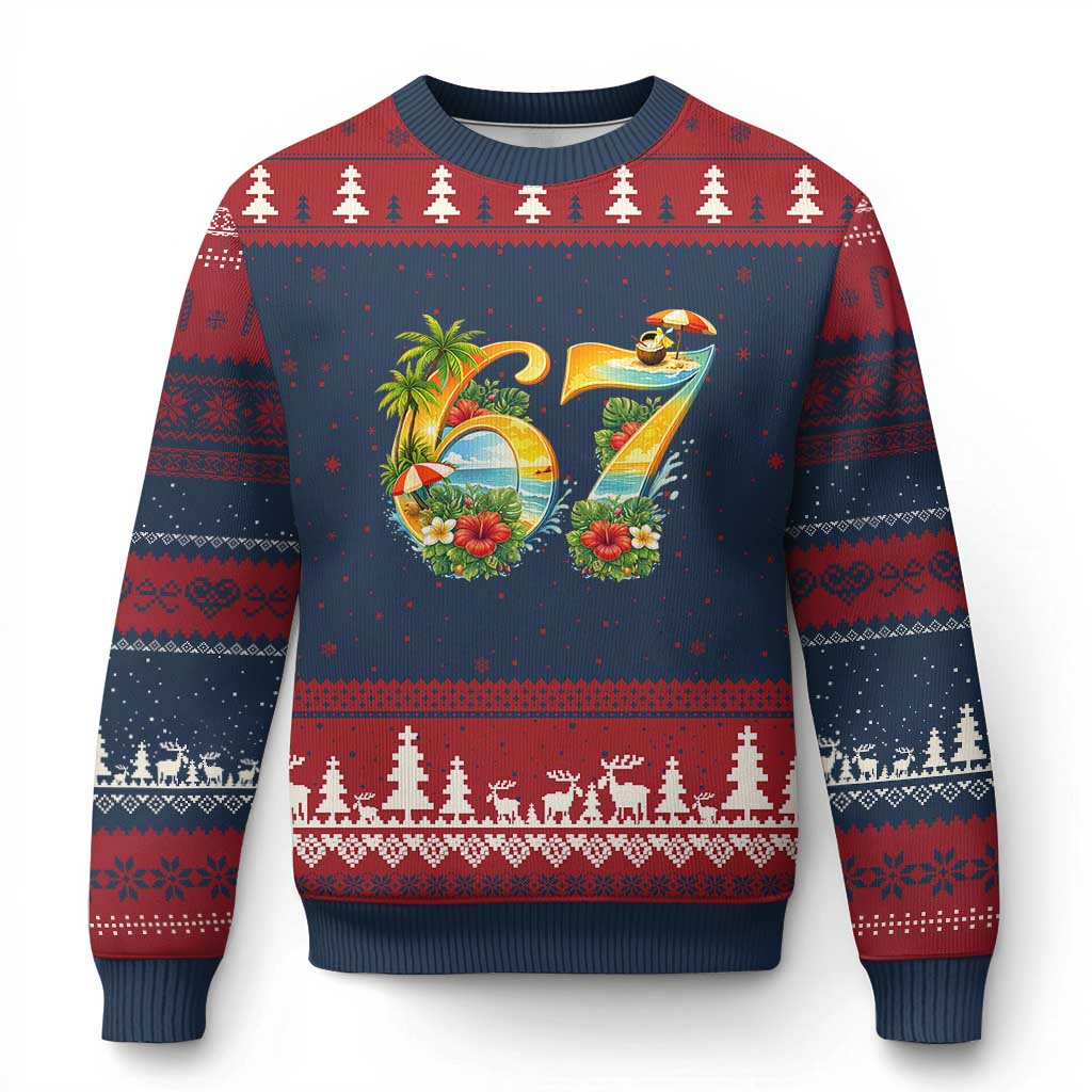 Hawaii Six Seven Ugly Christmas Sweater Tropical Hibiscus Vacation Graphic