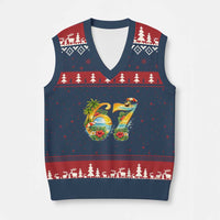 Hawaii Six Seven V-Neck Knit Sweater Vest Tropical Hibiscus Vacation Graphic