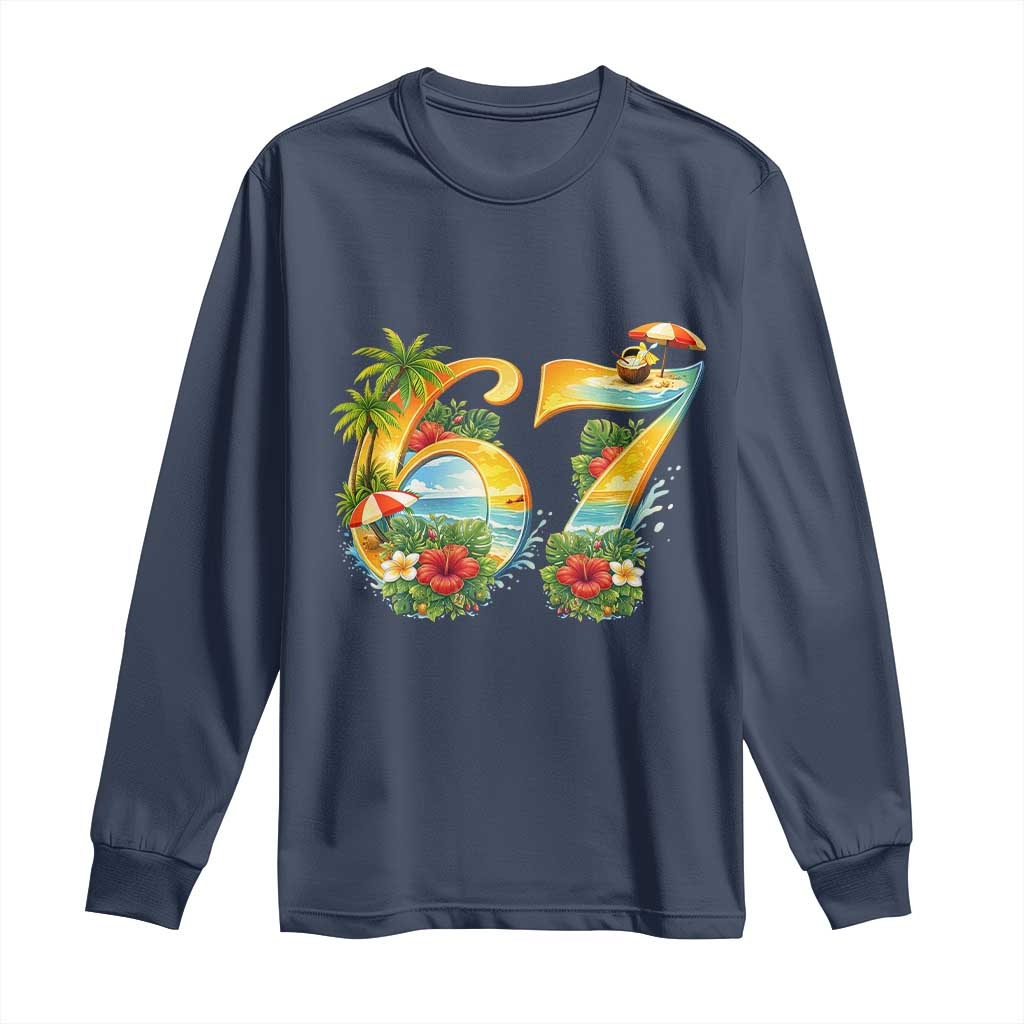 Hawaii Six Seven Long Sleeve Shirt Tropical Hibiscus Vacation Graphic