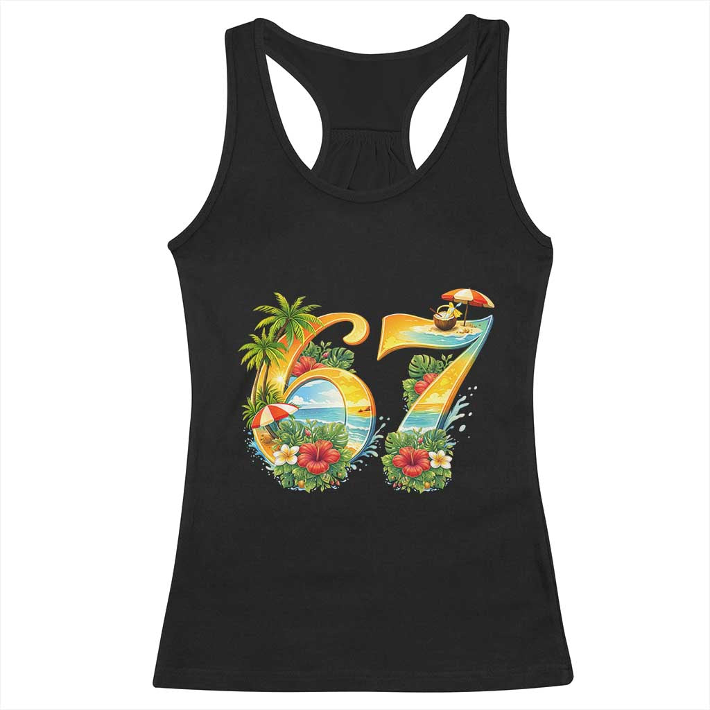 Hawaii Six Seven Racerback Tank Top Tropical Hibiscus Vacation Graphic