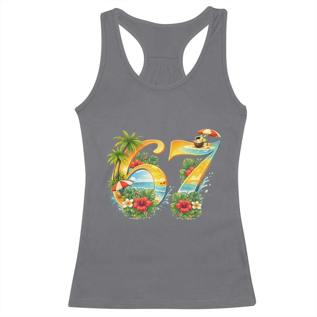 Hawaii Six Seven Racerback Tank Top Tropical Hibiscus Vacation Graphic