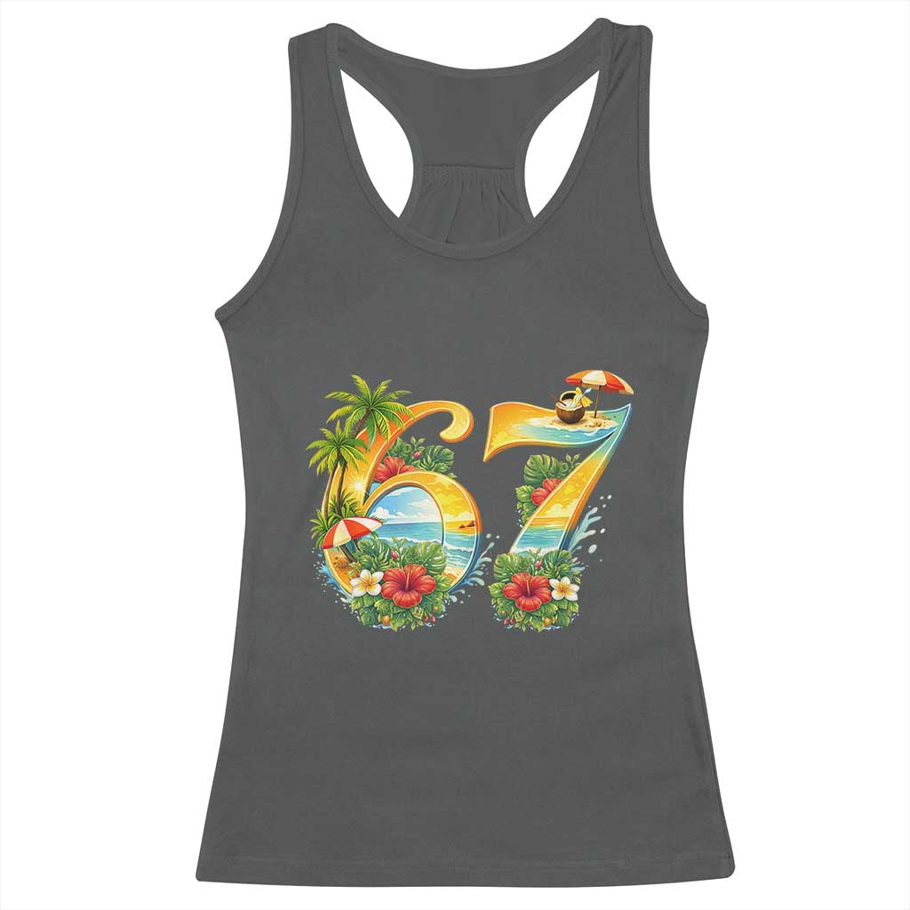Hawaii Six Seven Racerback Tank Top Tropical Hibiscus Vacation Graphic