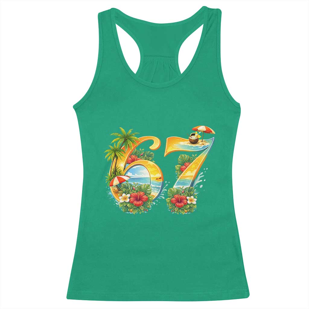 Hawaii Six Seven Racerback Tank Top Tropical Hibiscus Vacation Graphic