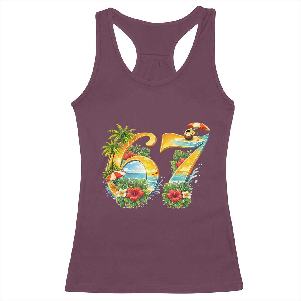 Hawaii Six Seven Racerback Tank Top Tropical Hibiscus Vacation Graphic