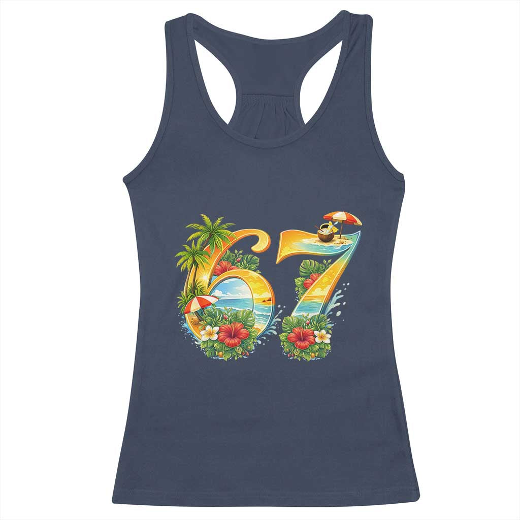 Hawaii Six Seven Racerback Tank Top Tropical Hibiscus Vacation Graphic