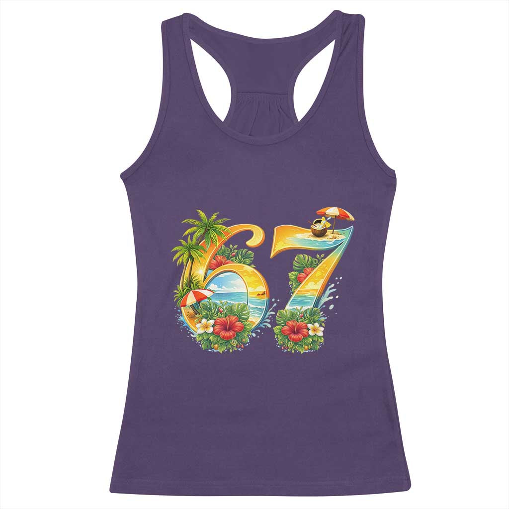 Hawaii Six Seven Racerback Tank Top Tropical Hibiscus Vacation Graphic