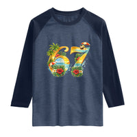 Hawaii Six Seven Raglan Shirt Tropical Hibiscus Vacation Graphic