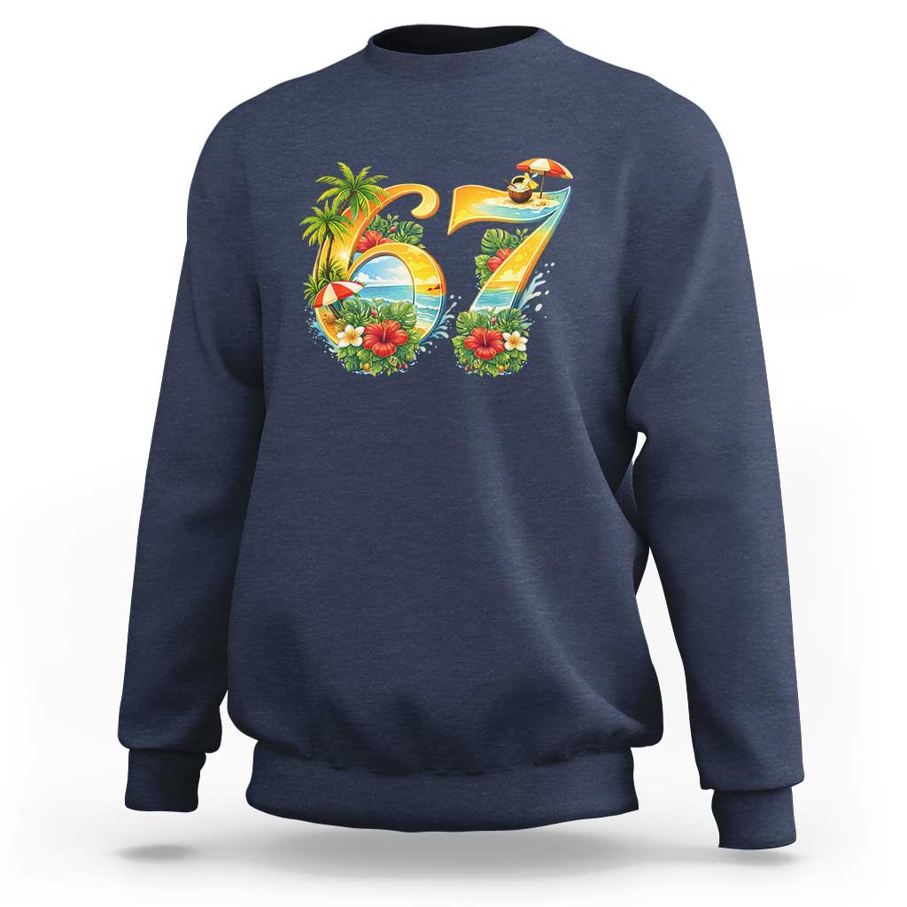 Hawaii Six Seven Sweatshirt Tropical Hibiscus Vacation Graphic