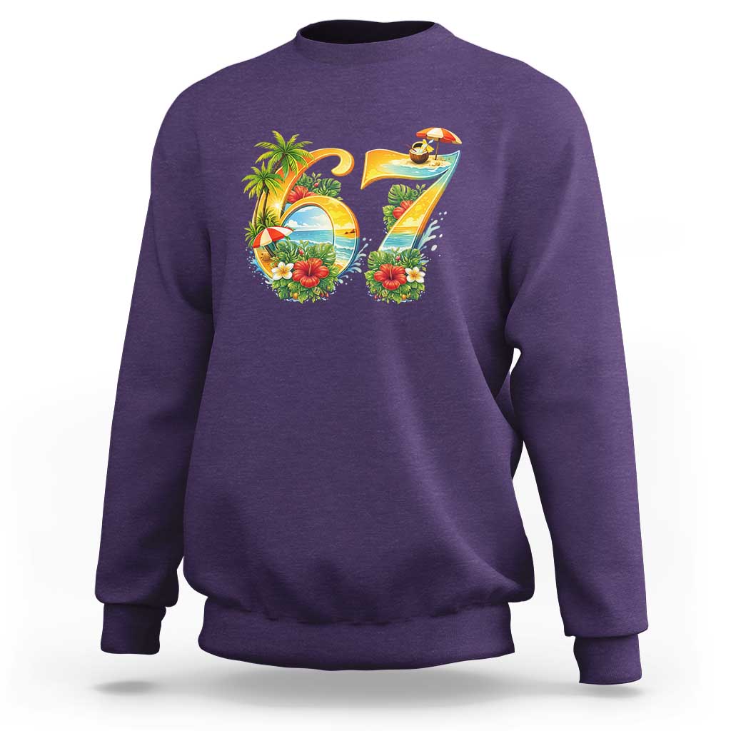 Hawaii Six Seven Sweatshirt Tropical Hibiscus Vacation Graphic
