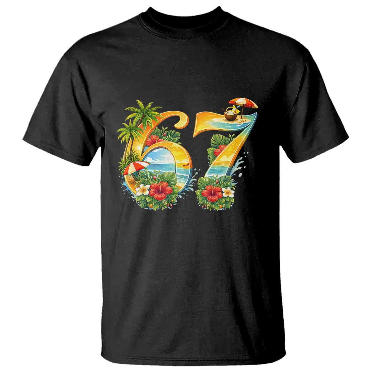 Hawaii Six Seven T Shirt Tropical Hibiscus Vacation Graphic