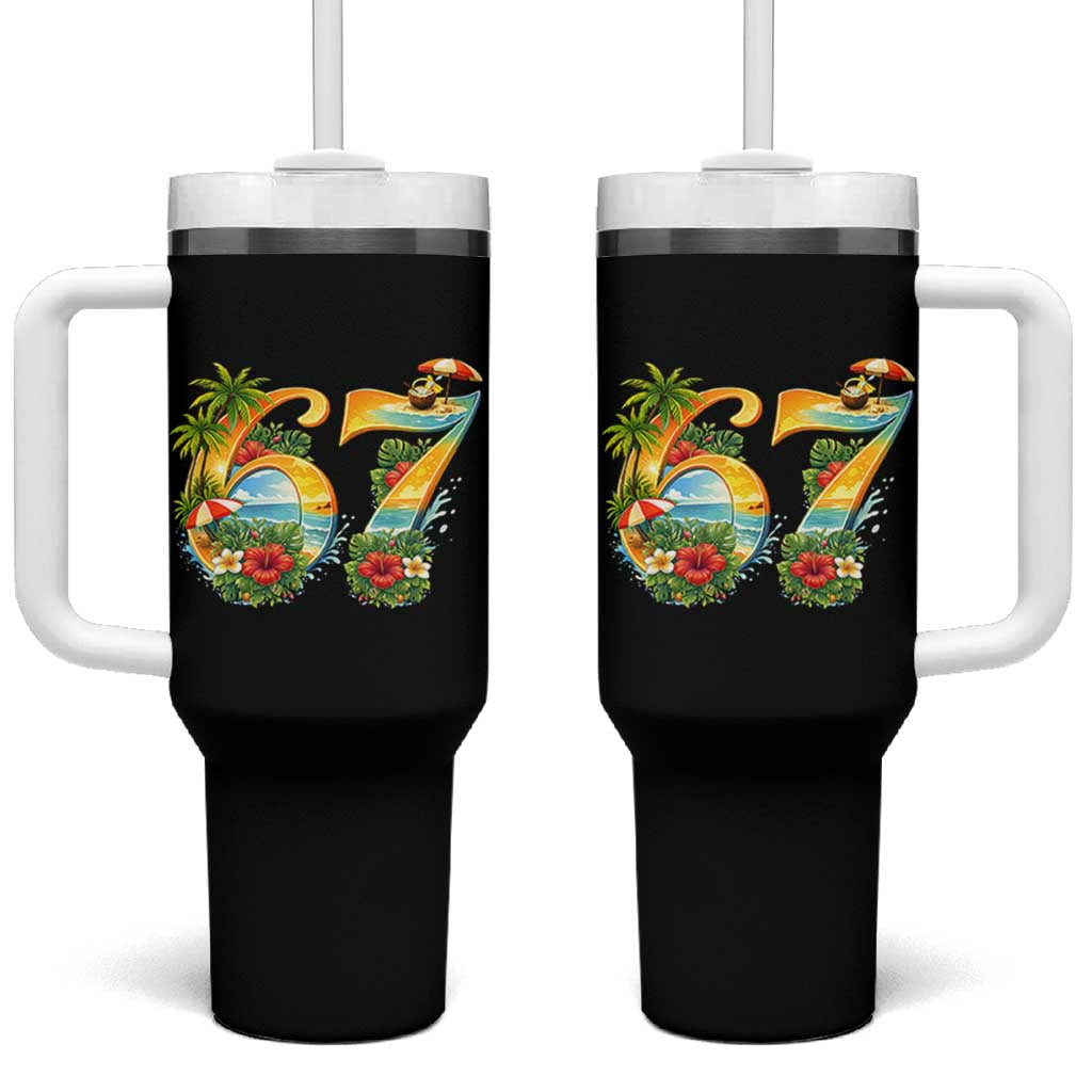 Hawaii Six Seven Tumbler With Handle Tropical Hibiscus Vacation Graphic