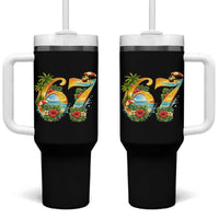 Hawaii Six Seven Tumbler With Handle Tropical Hibiscus Vacation Graphic
