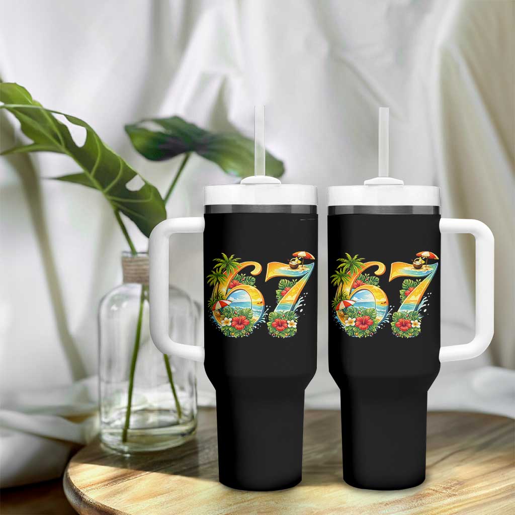 Hawaii Six Seven Tumbler With Handle Tropical Hibiscus Vacation Graphic