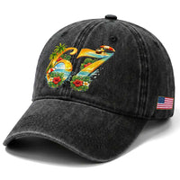 Hawaii Six Seven Washed Cotton Baseball Cap Tropical Hibiscus Vacation Graphic