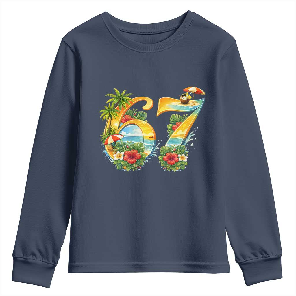 Hawaii Six Seven Youth Sweatshirt Tropical Hibiscus Vacation Graphic