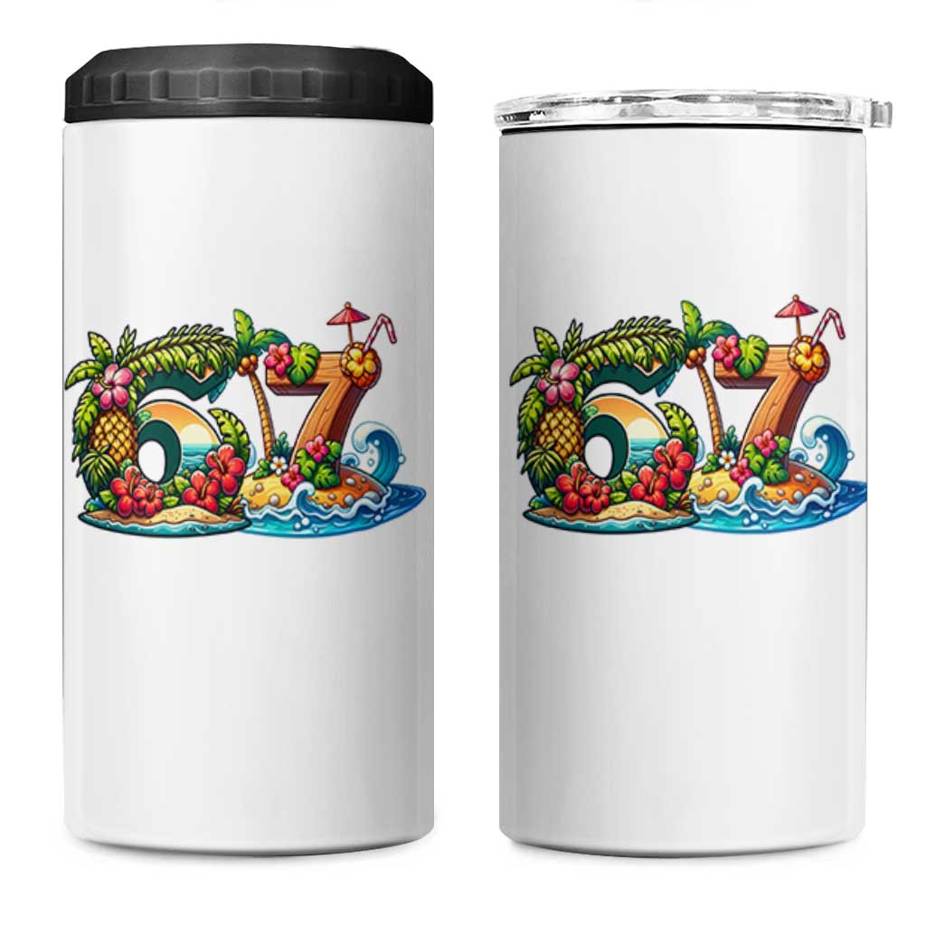 Tropical Beach Six Seven 4 in 1 Can Cooler Tumbler Summer Island Vacation Graphic