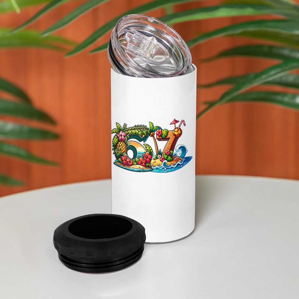 Tropical Beach Six Seven 4 in 1 Can Cooler Tumbler Summer Island Vacation Graphic